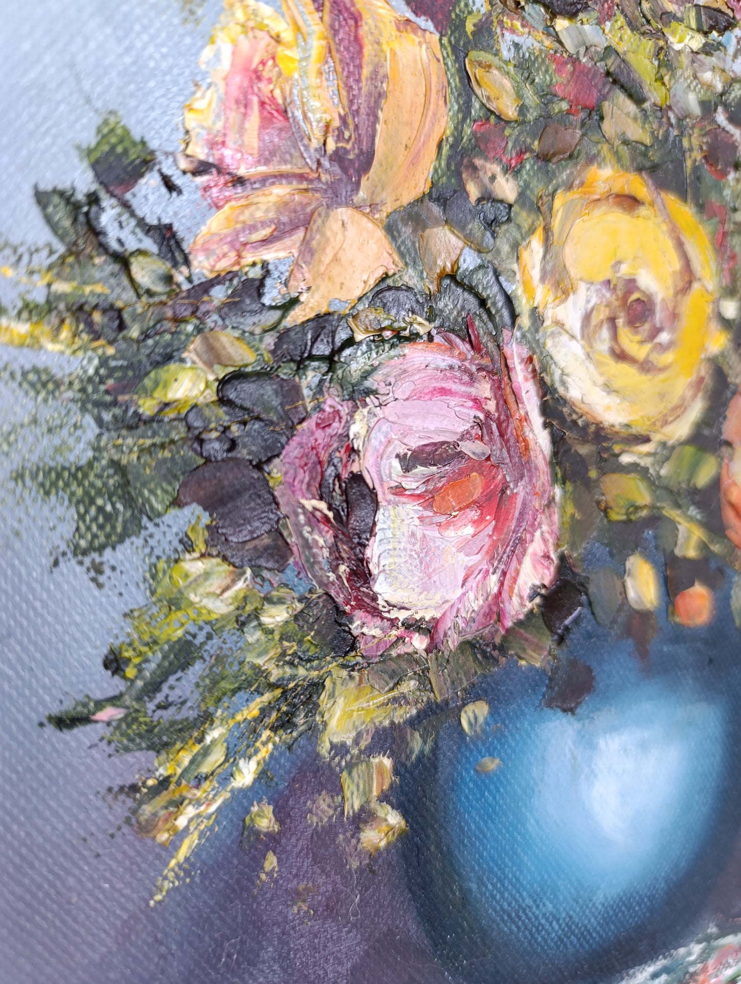 Tableau original signé Lefèvre – Nature morte au bouquet de fleurs – Huile sur toile encadrée avec certificat d'authenticité