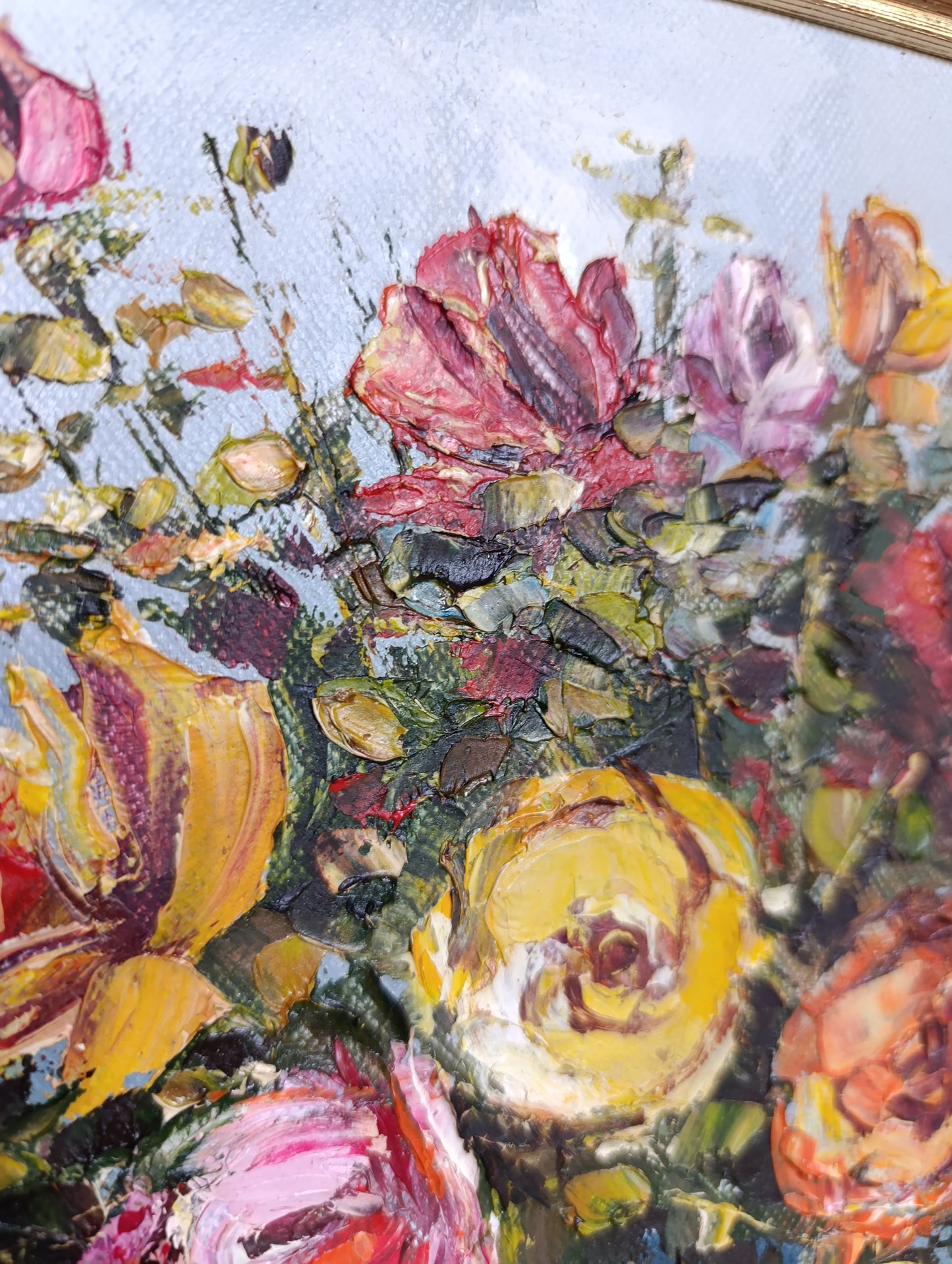 Tableau original signé Lefèvre – Nature morte au bouquet de fleurs – Huile sur toile encadrée avec certificat d'authenticité