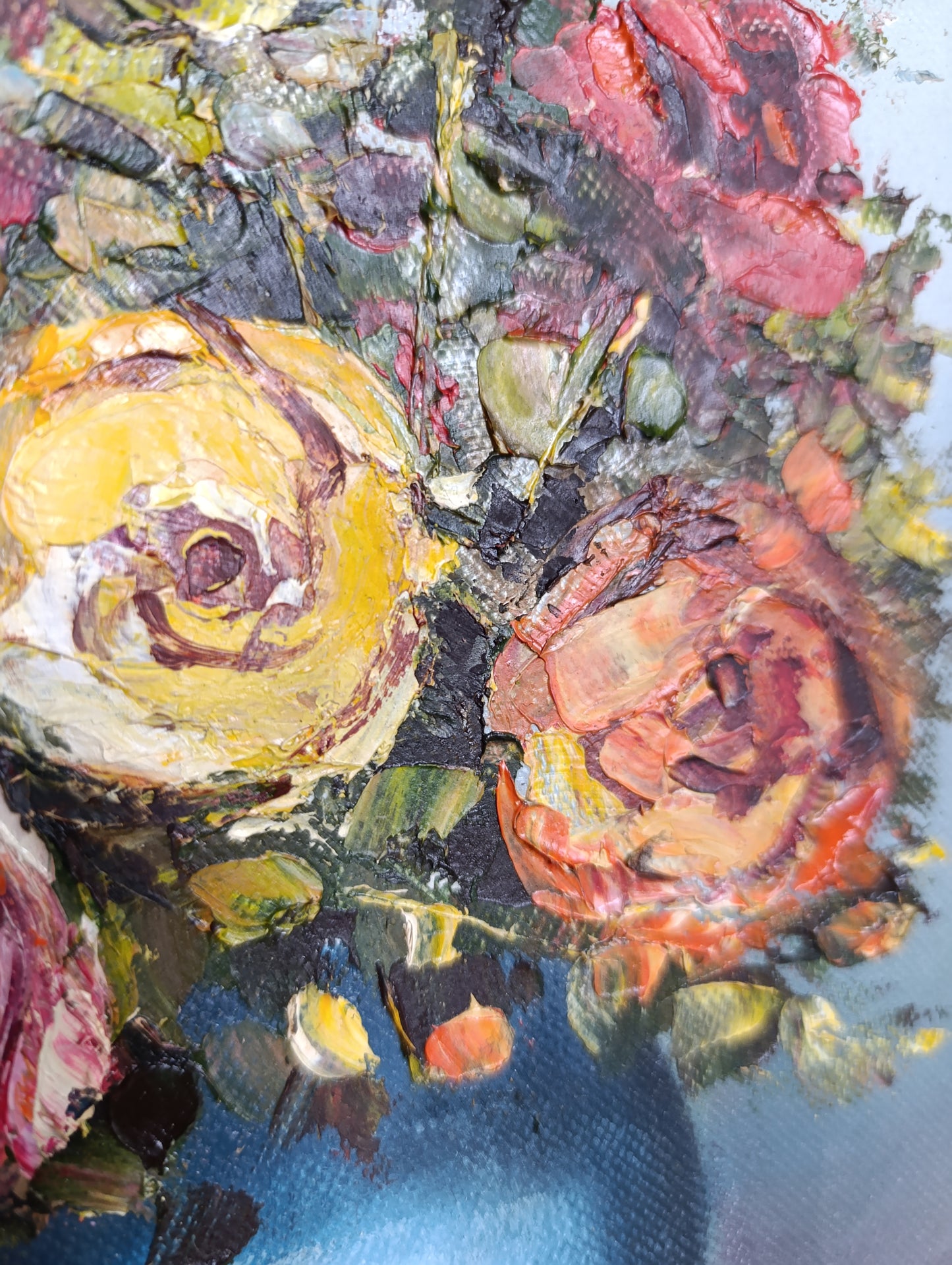 Tableau original signé Lefèvre – Nature morte au bouquet de fleurs – Huile sur toile encadrée avec certificat d'authenticité
