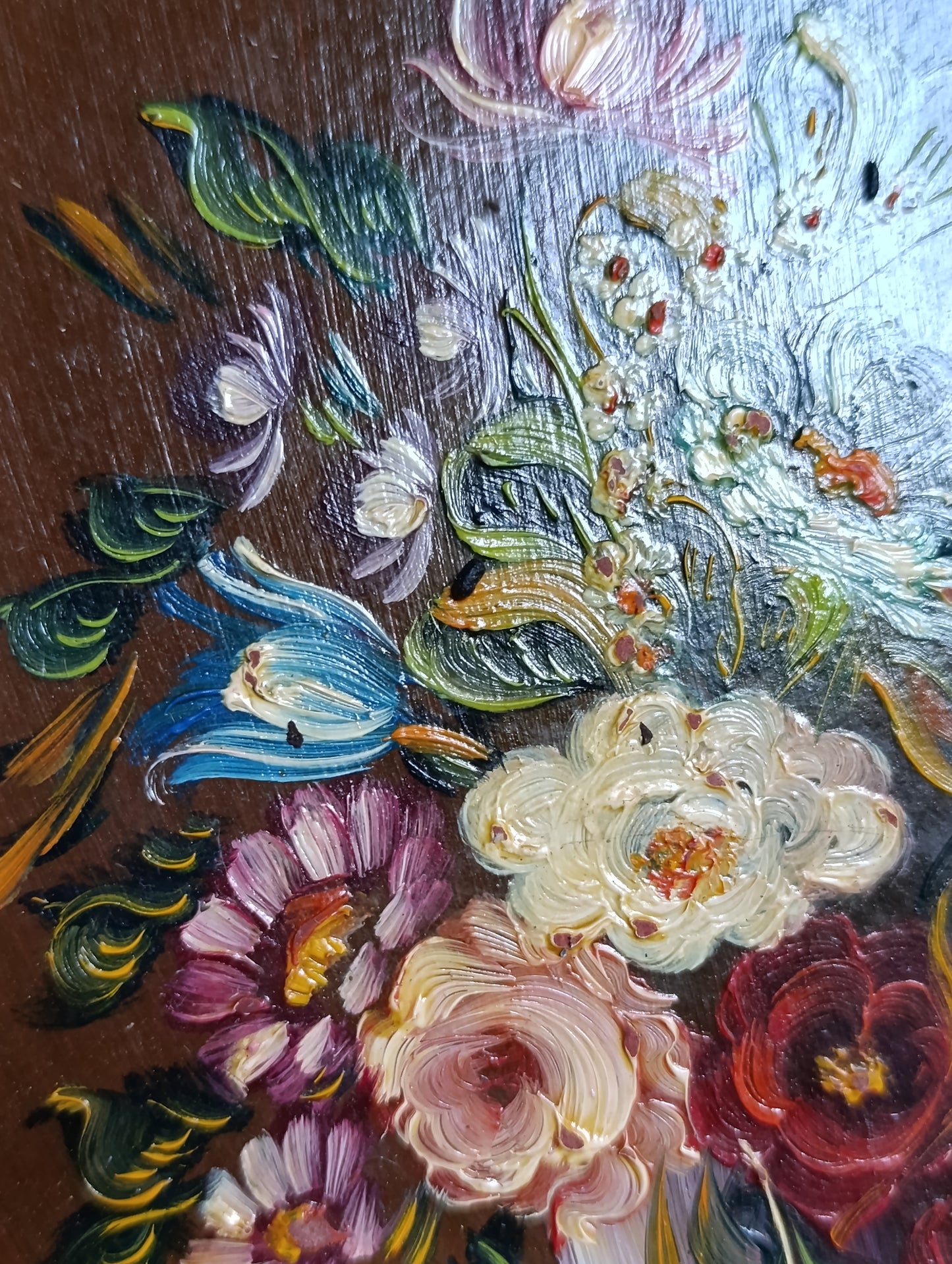 Tableau bouquet de fleurs – Huile sur panneau encadrée – Nature morte signée