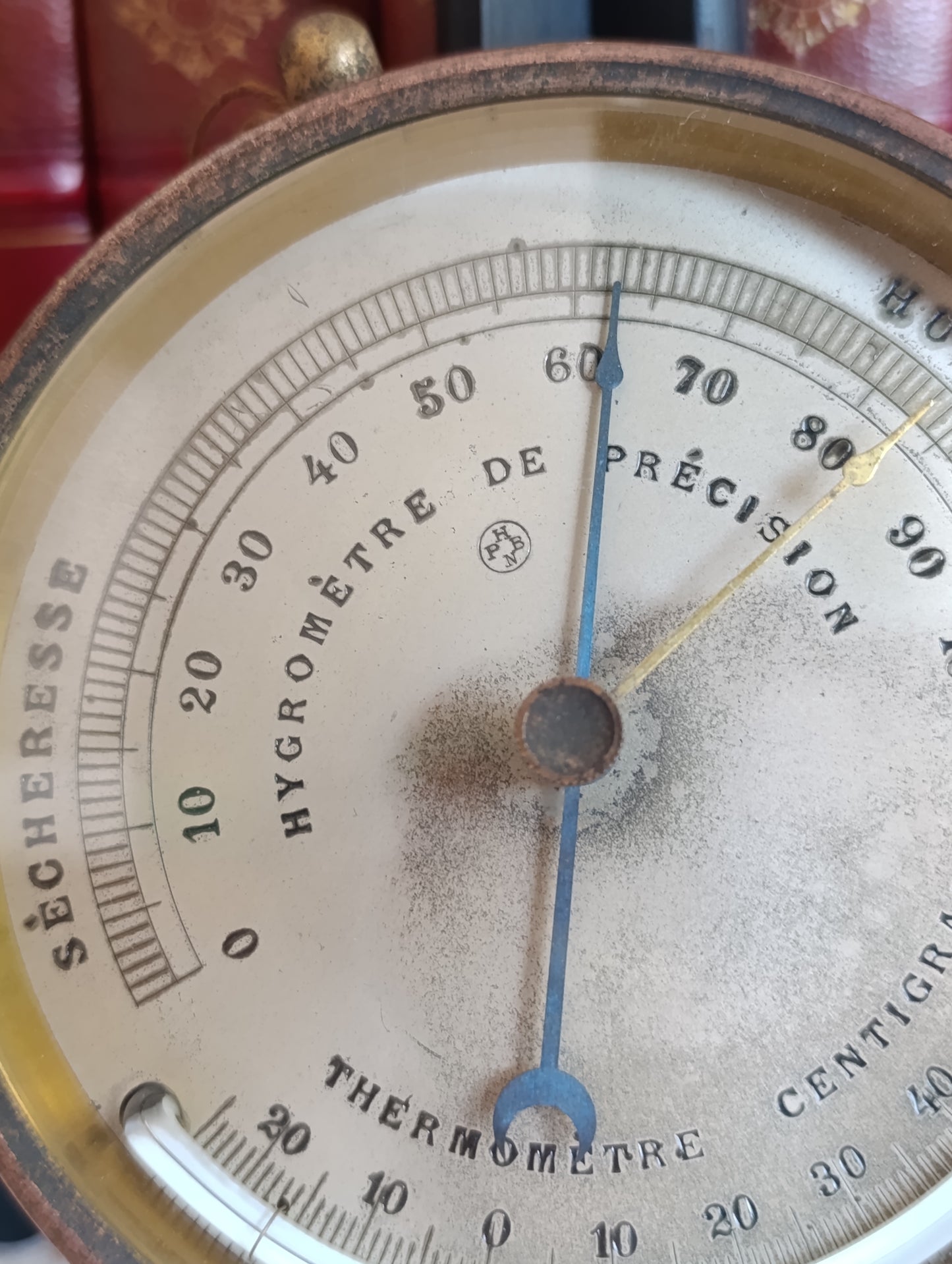 Hygromètre Thermomètre ancien de précision vintage en métal – Instrument météo de collection