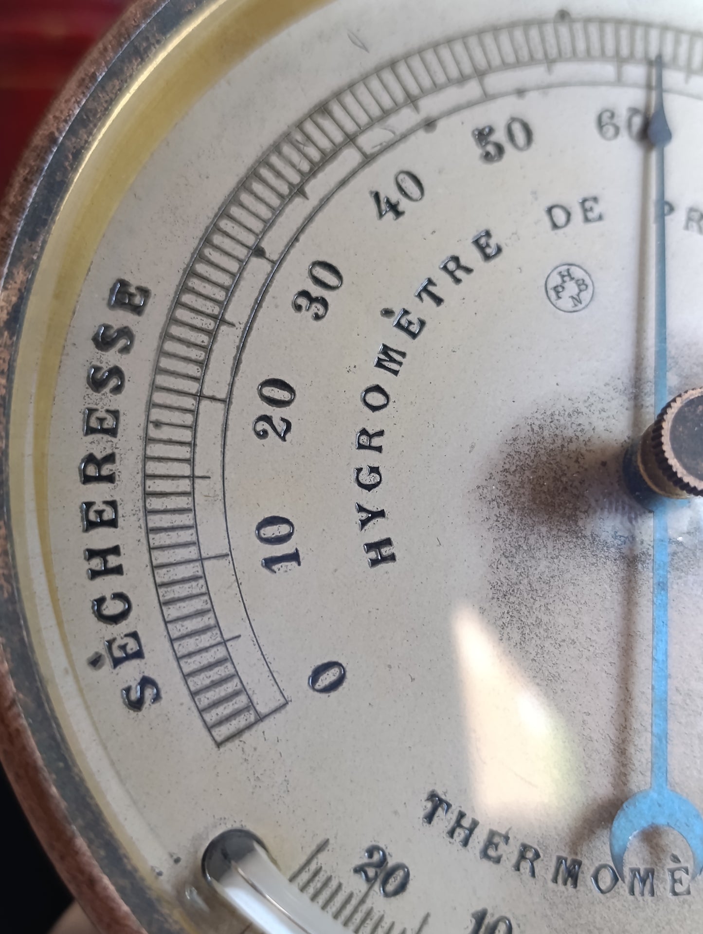 Hygromètre Thermomètre ancien de précision vintage en métal – Instrument météo de collection