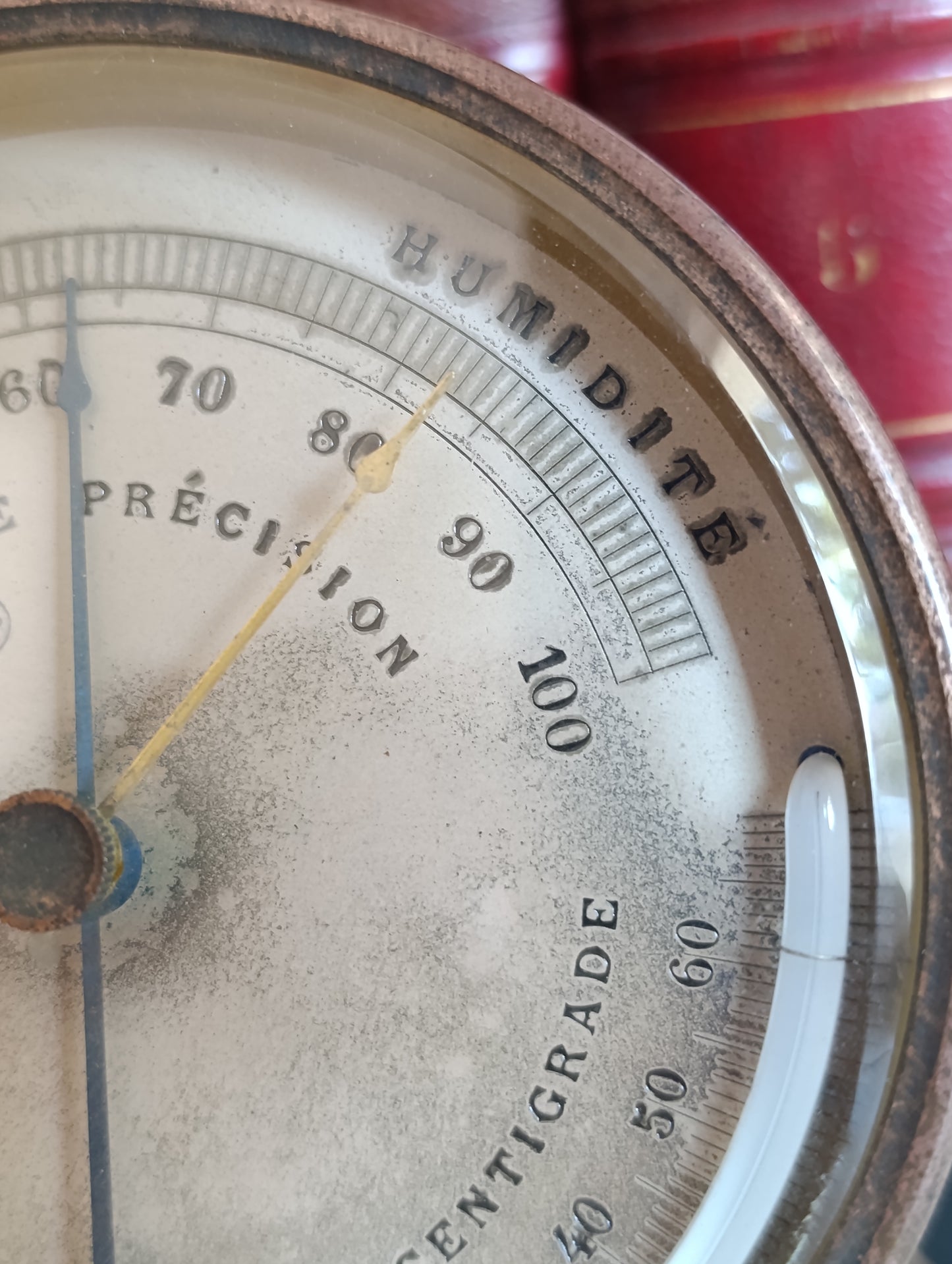Hygromètre Thermomètre ancien de précision vintage en métal – Instrument météo de collection