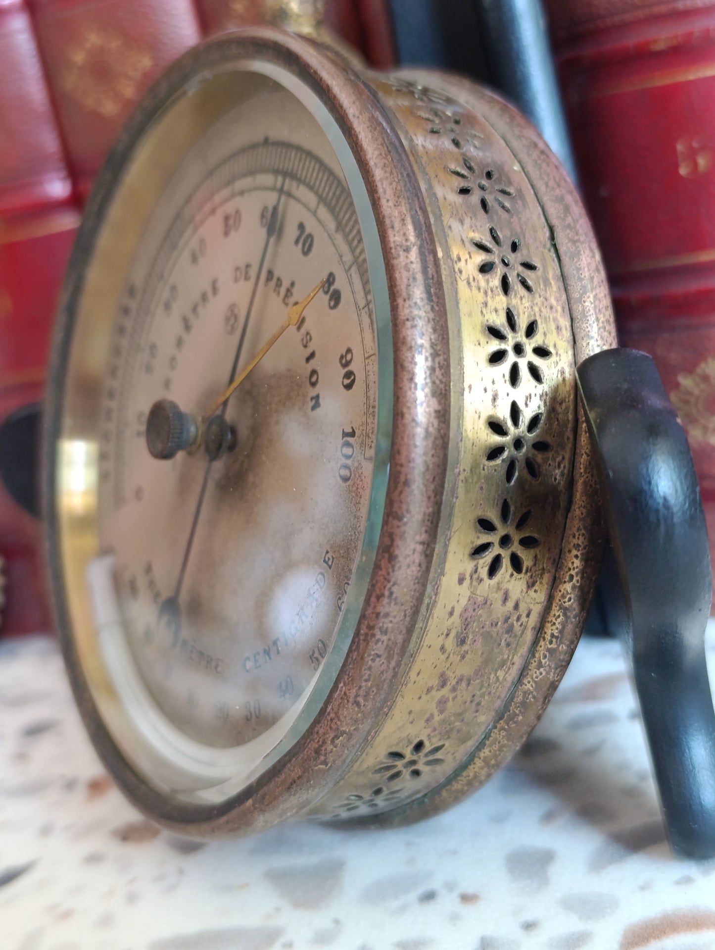 Hygromètre Thermomètre ancien de précision vintage en métal – Instrument météo de collection