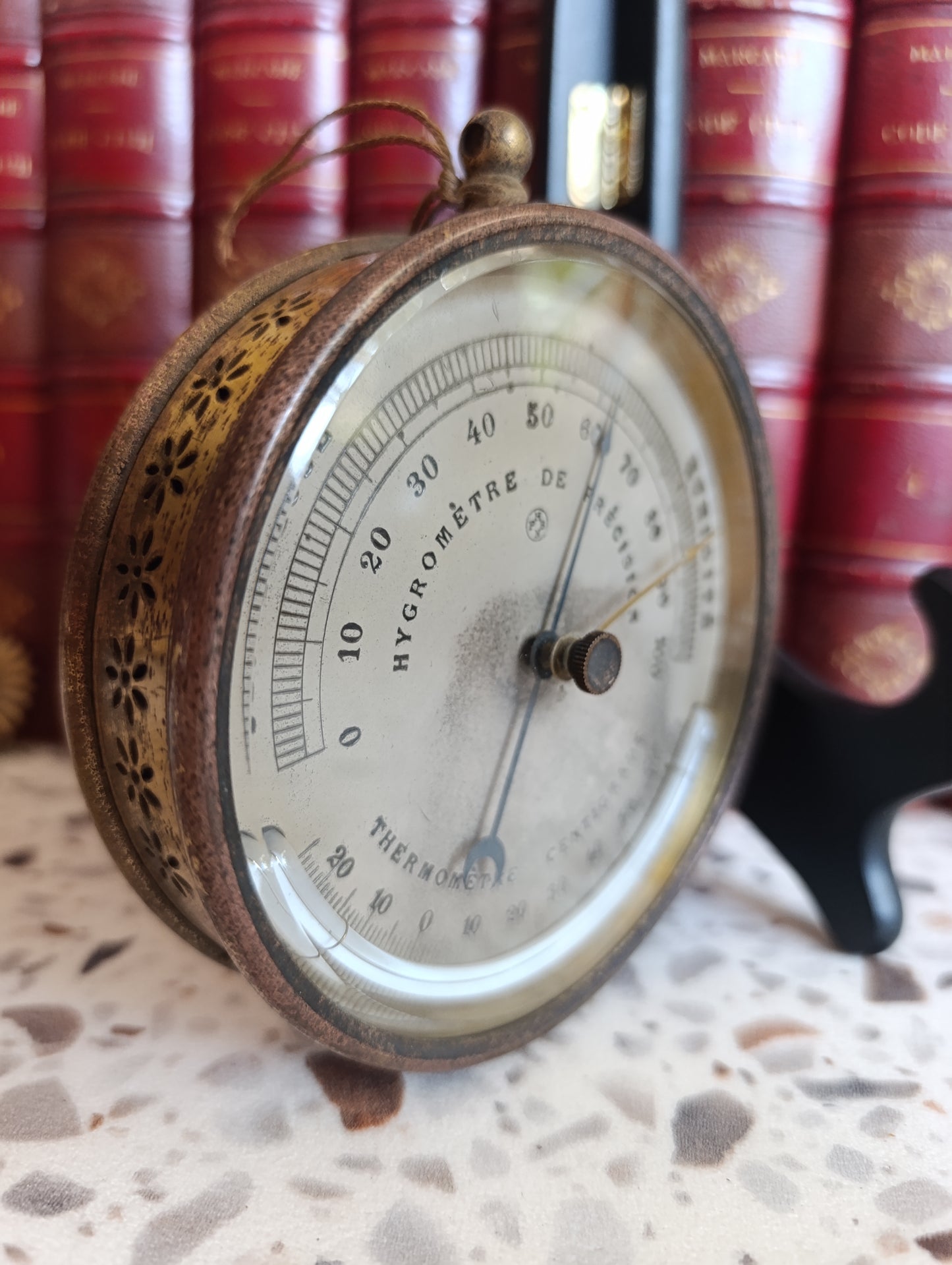 Hygromètre Thermomètre ancien de précision vintage en métal – Instrument météo de collection