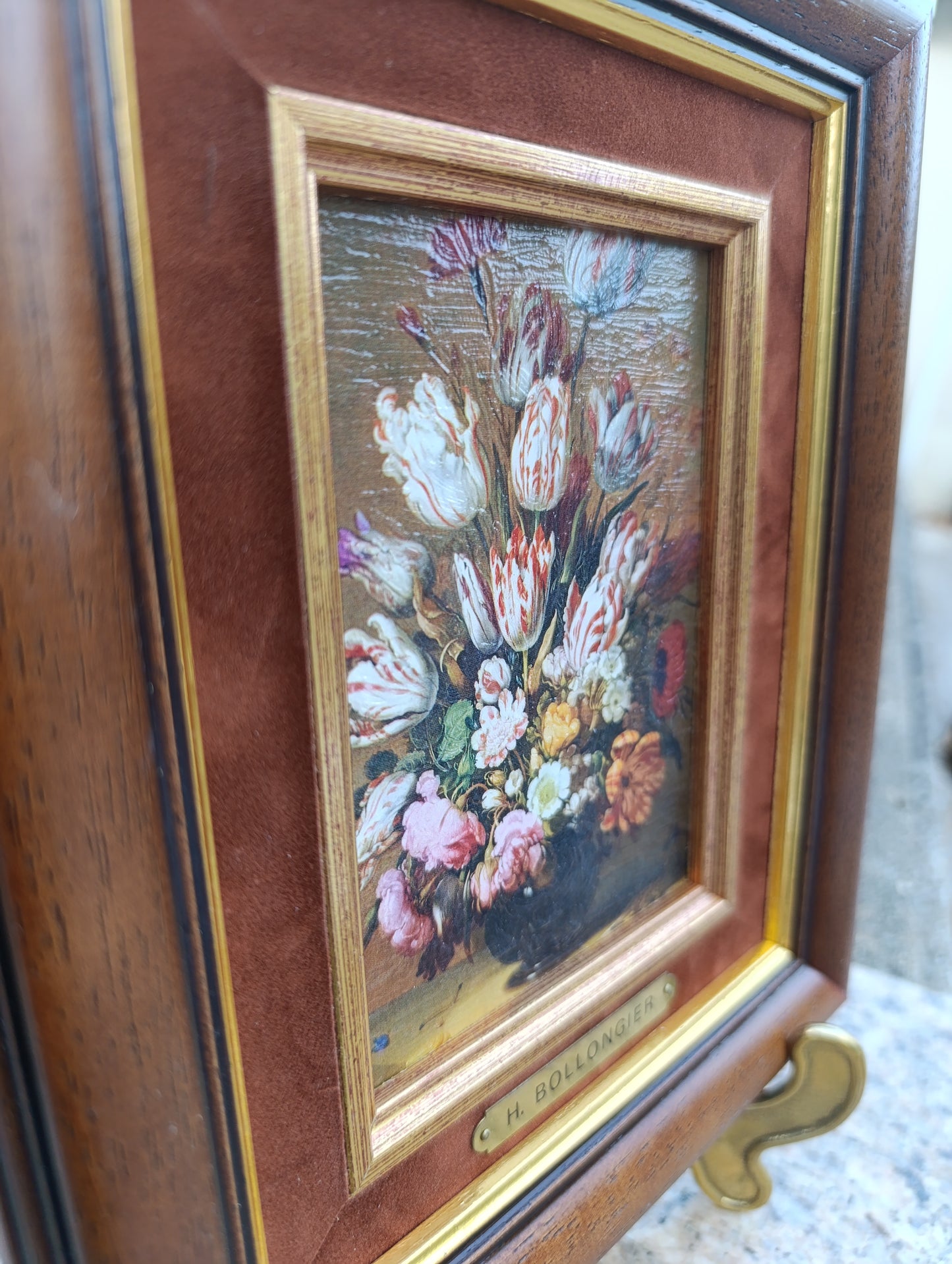 Tableau bouquet de fleurs H. Bollongier – Nature morte florale encadrée