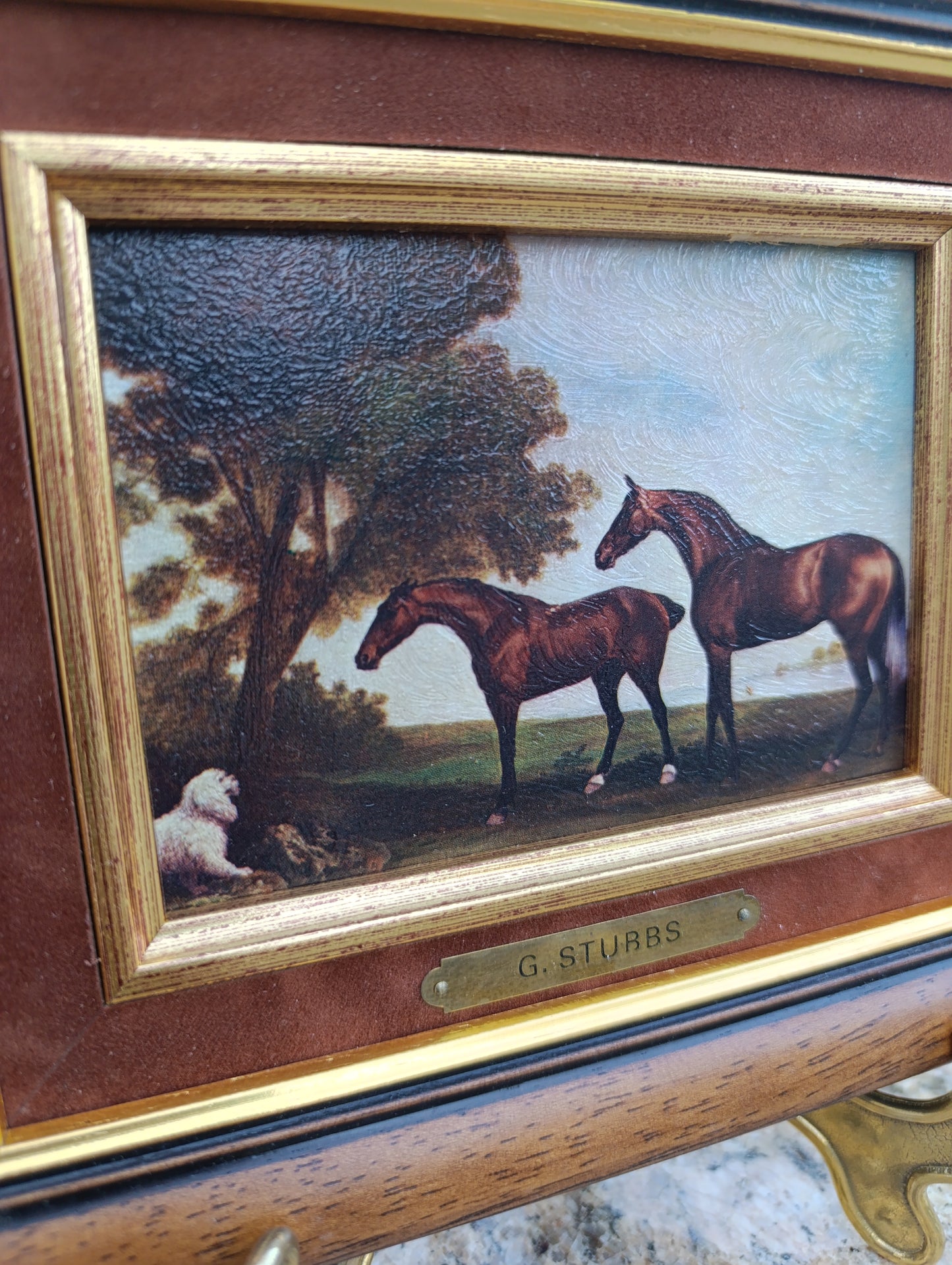 George Stubbs – Deux chevaux dans un paysage – Reproduction tableau encadré vintage