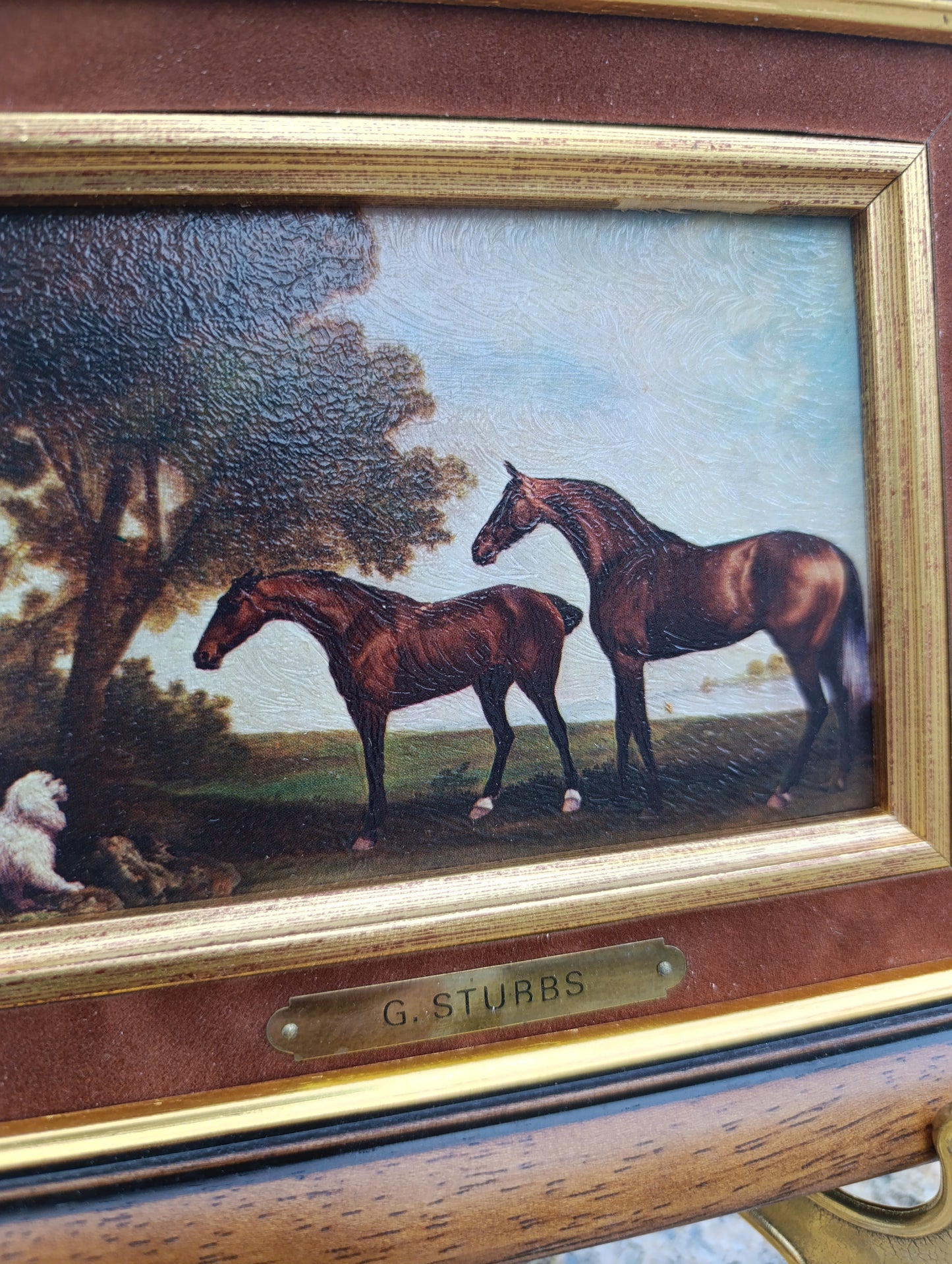 George Stubbs – Deux chevaux dans un paysage – Reproduction tableau encadré vintage