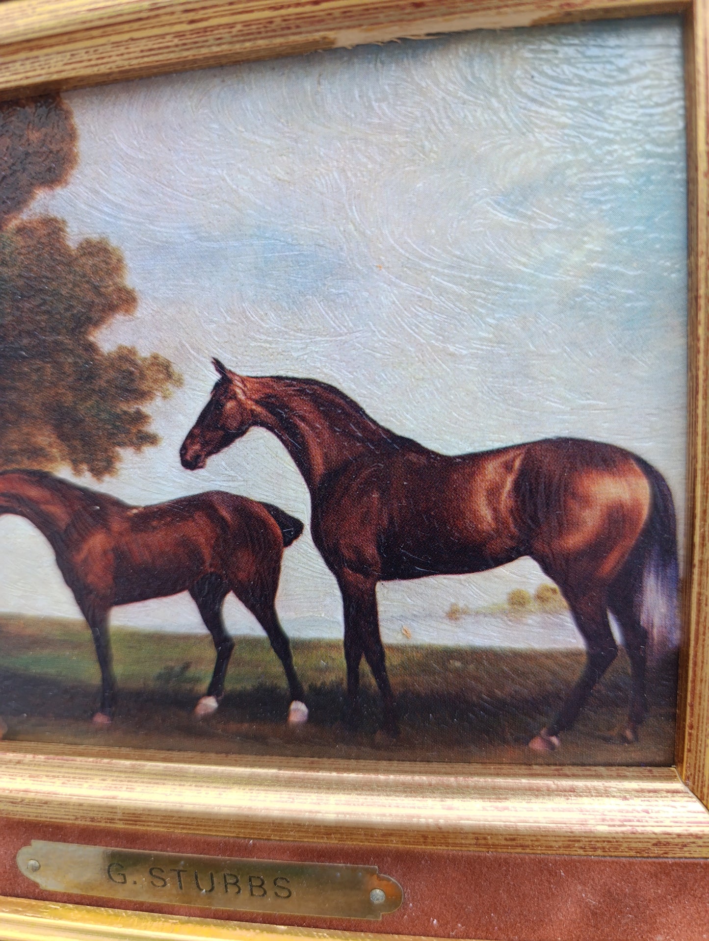 George Stubbs – Deux chevaux dans un paysage – Reproduction tableau encadré vintage