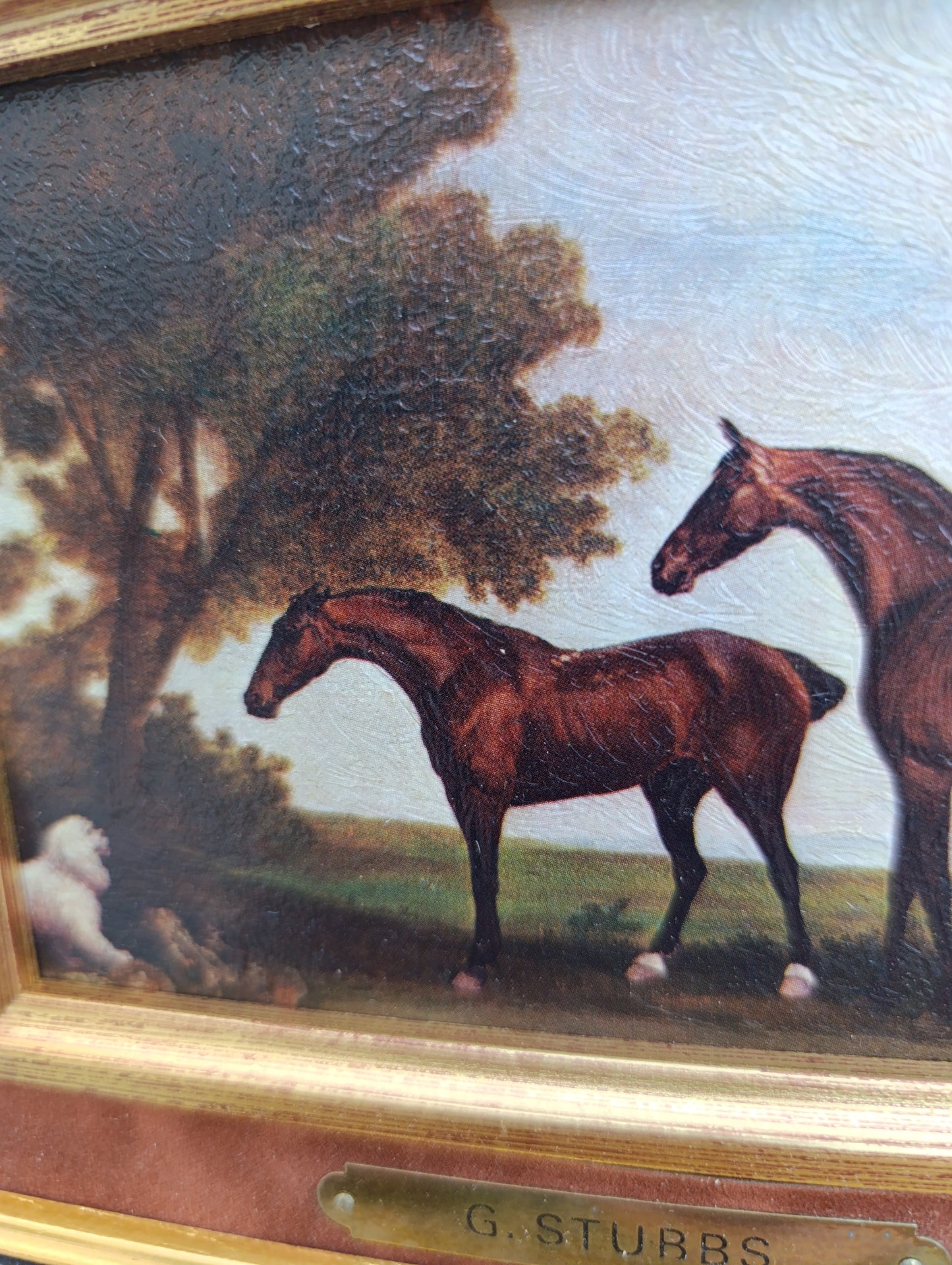 George Stubbs – Deux chevaux dans un paysage – Reproduction tableau encadré vintage