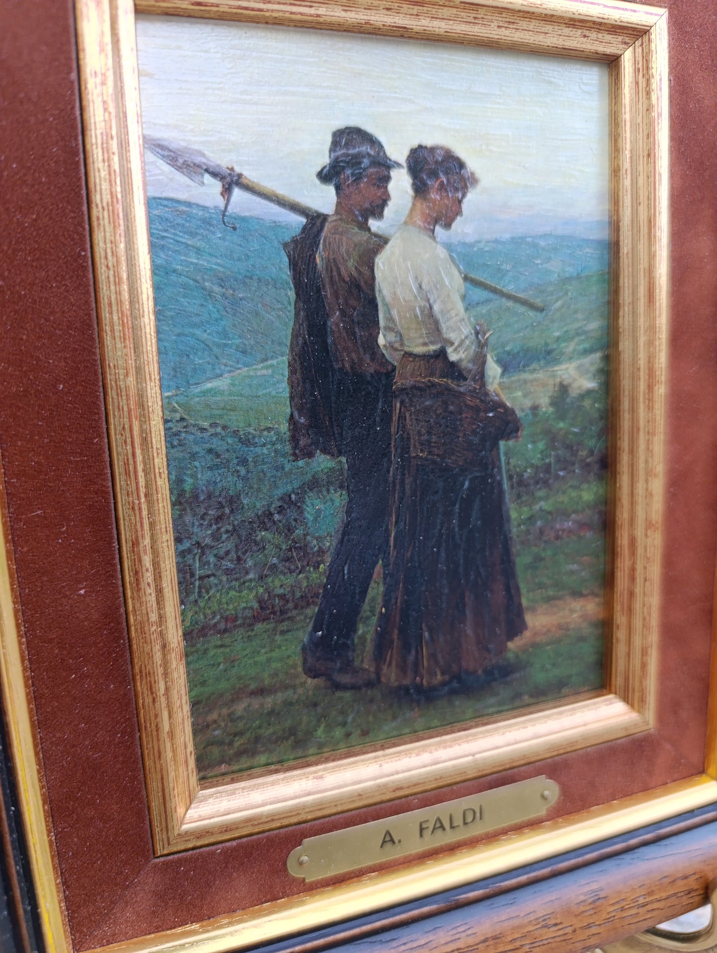 Arturo Faldi – Couple de paysans dans un paysage – Reproduction encadrée