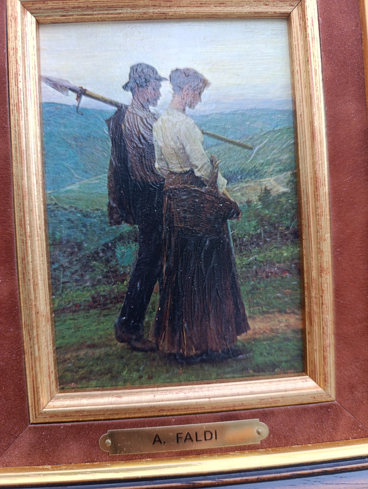 Arturo Faldi – Couple de paysans dans un paysage – Reproduction encadrée