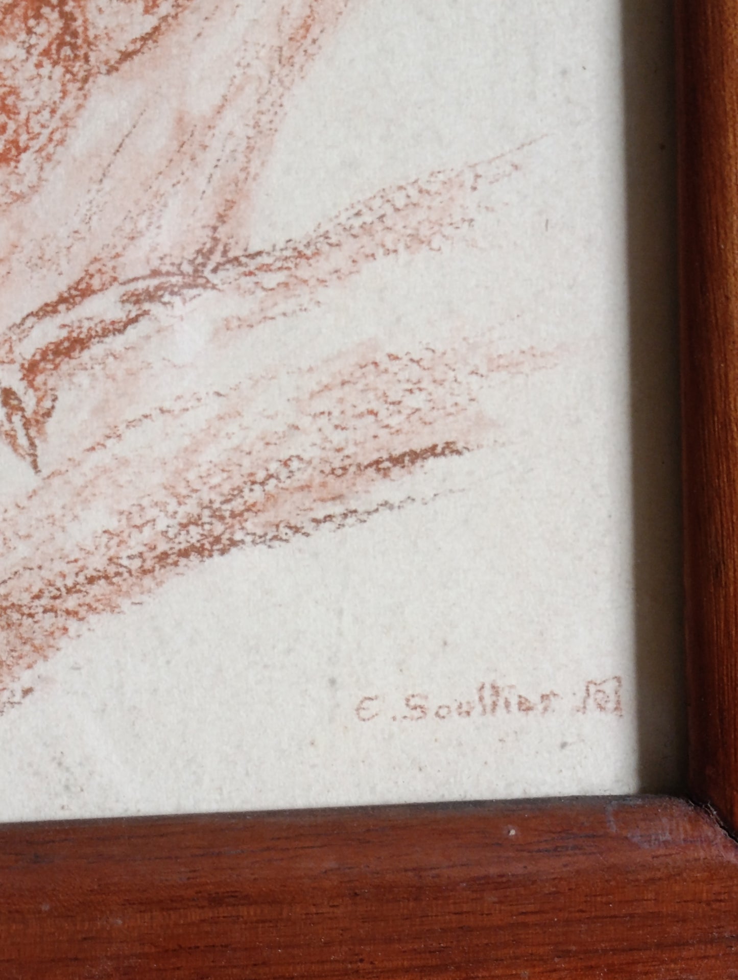 Dessin ancien de chouette / hibou signé E. Soullier – Cadre bois vintage