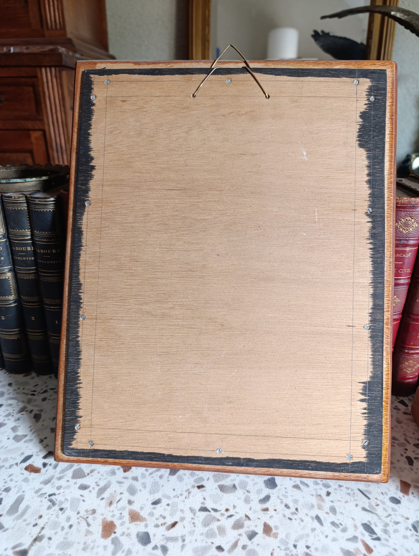 Dessin ancien de chouette / hibou signé E. Soullier – Cadre bois vintage
