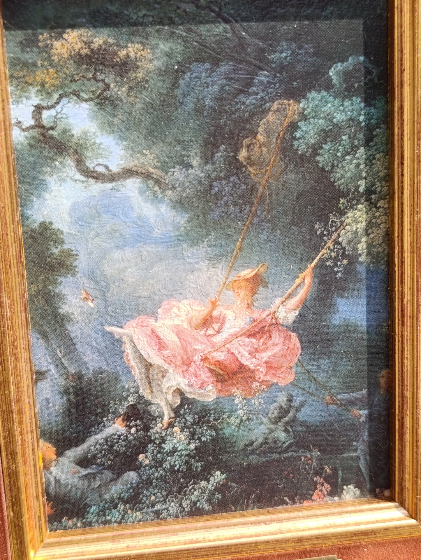 Reproduction J.H. Fragonard – L’Escarpolette – Petit cadre bois vintage