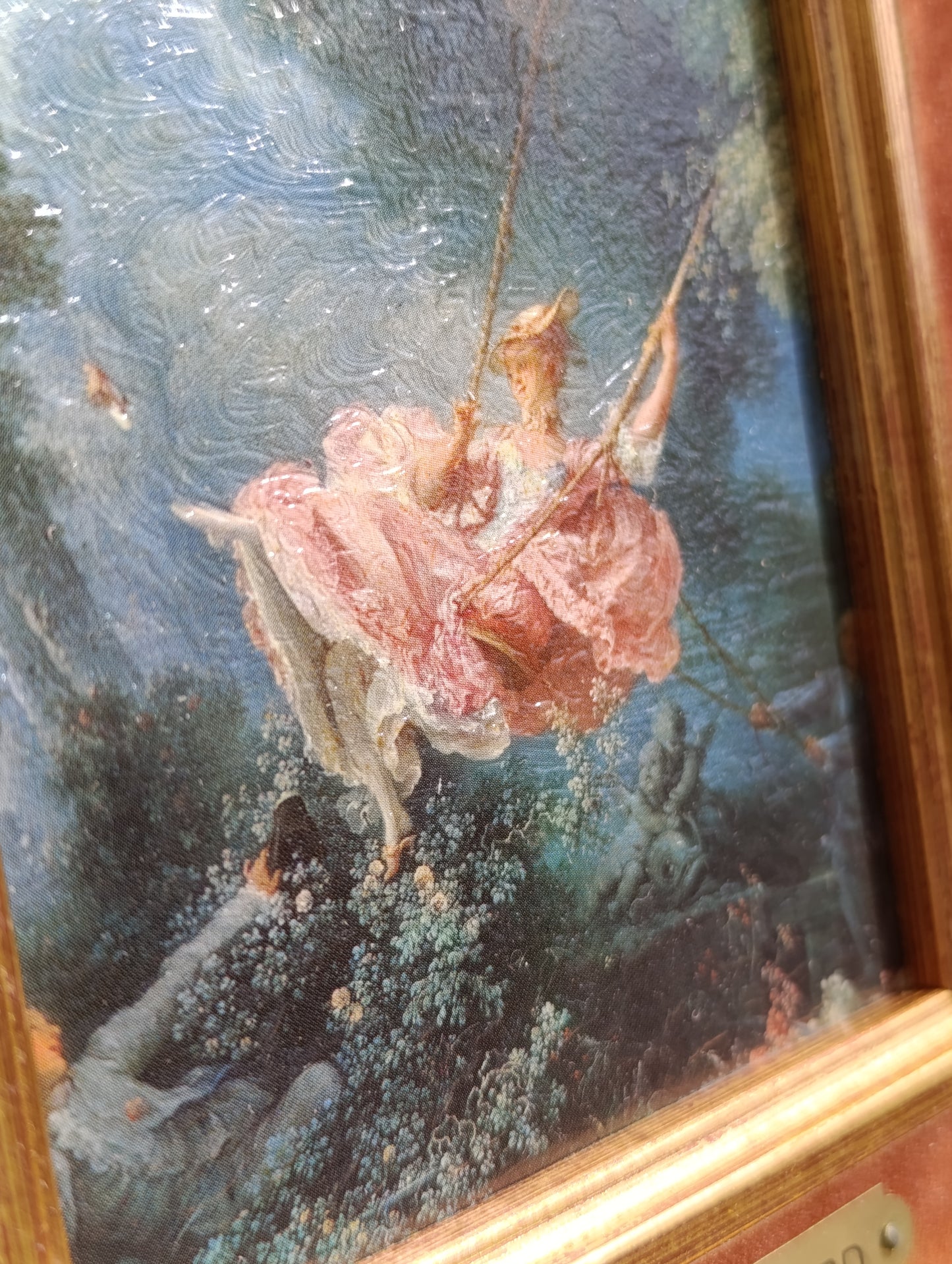 Reproduction J.H. Fragonard – L’Escarpolette – Petit cadre bois vintage