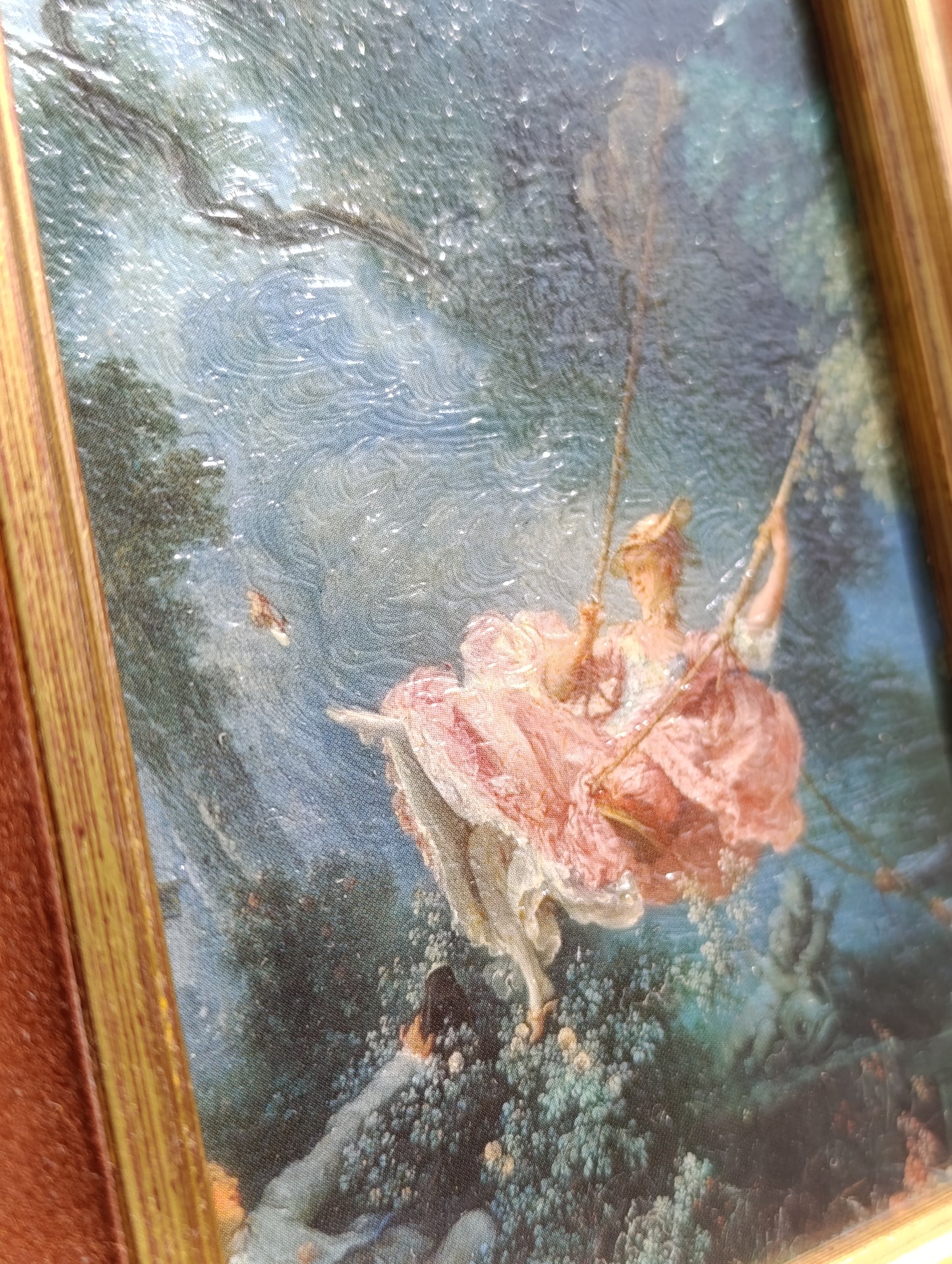Reproduction J.H. Fragonard – L’Escarpolette – Petit cadre bois vintage