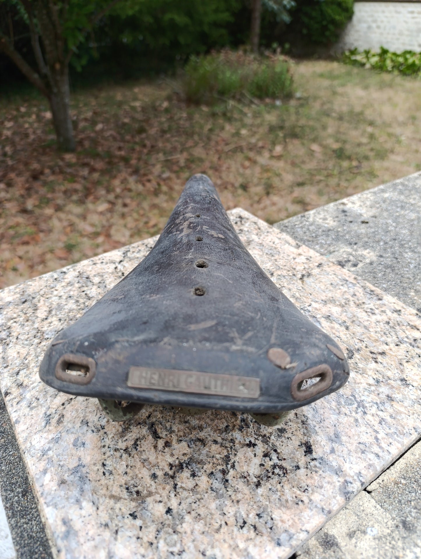 Ancienne selle de vélo en cuir Henri Gautier – bicyclette vintage cyclisme ancien