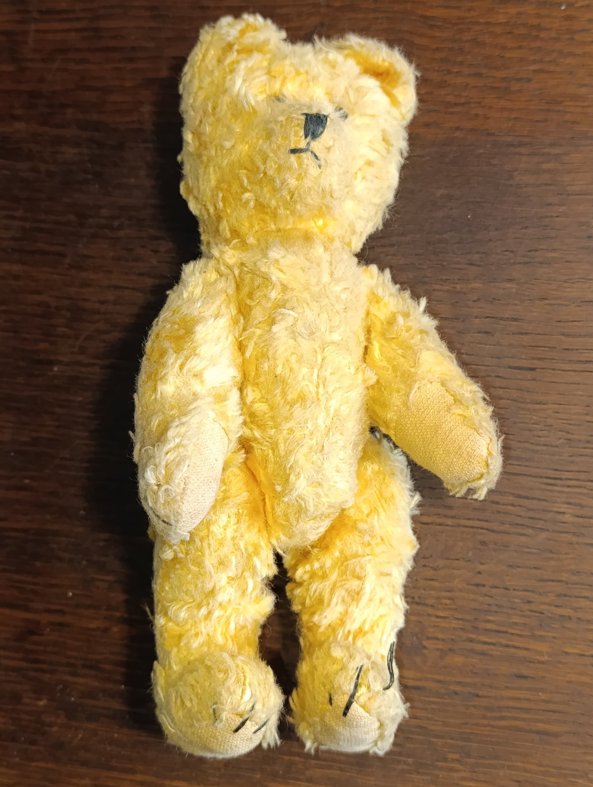 Ours en peluche ancien jaune – 23 cm – nez brodé