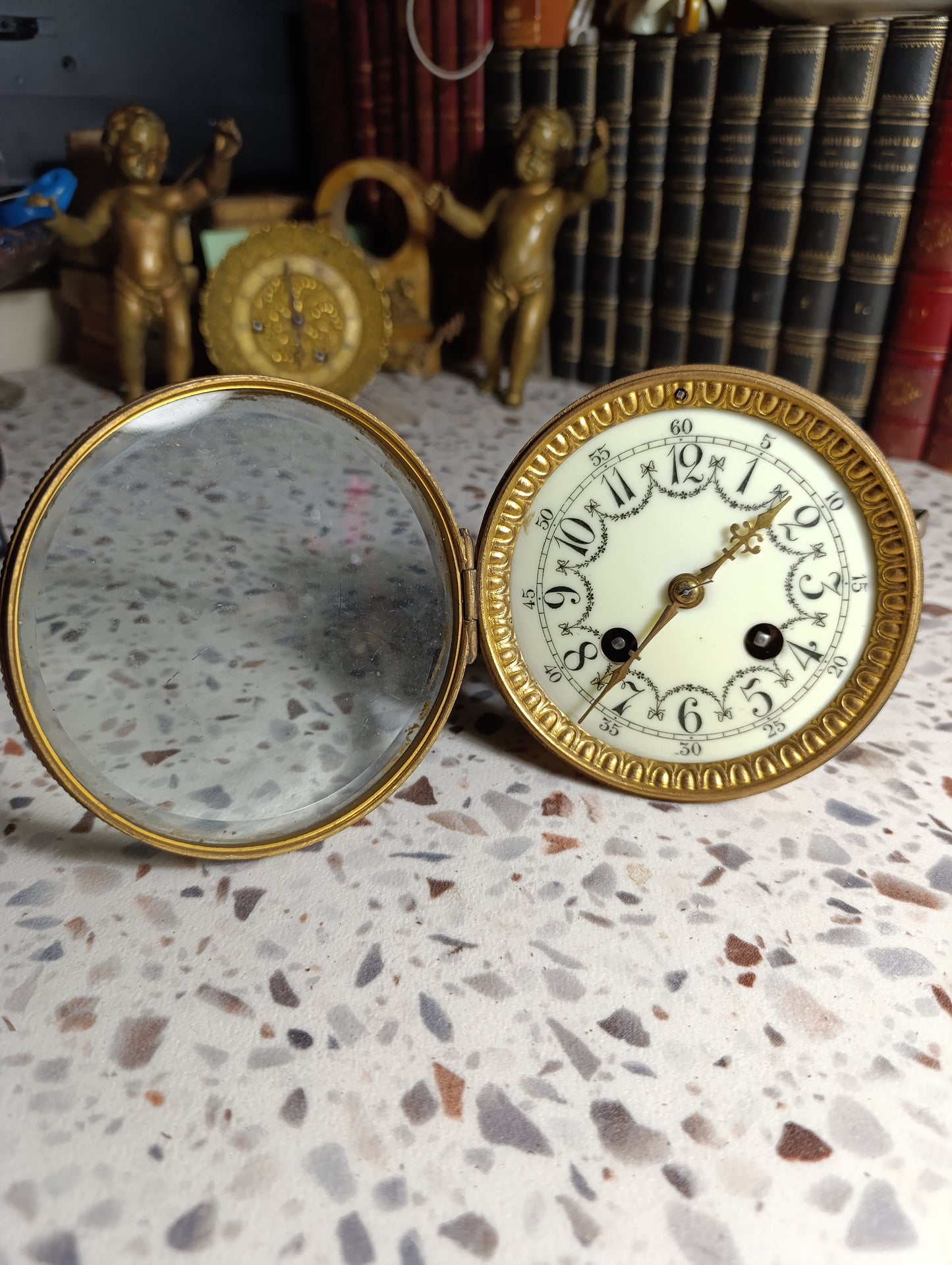 Mouvement d'horloge ancien Japy Frères n°5197 avec cadran émaillé – Ø 11,8 cm