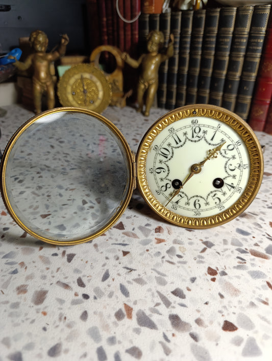 Mouvement d'horloge ancien Japy Frères n°5197 avec cadran émaillé – Ø 11,8 cm