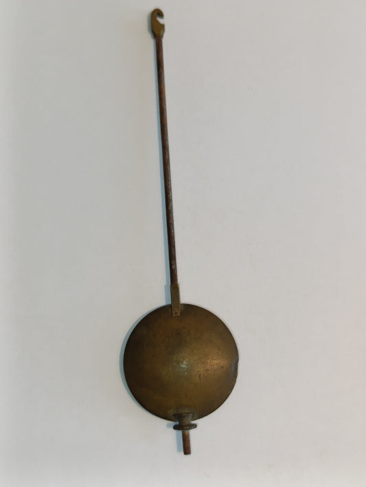 Petit balancier ancien de pendule à lentille ronde et tige métallique