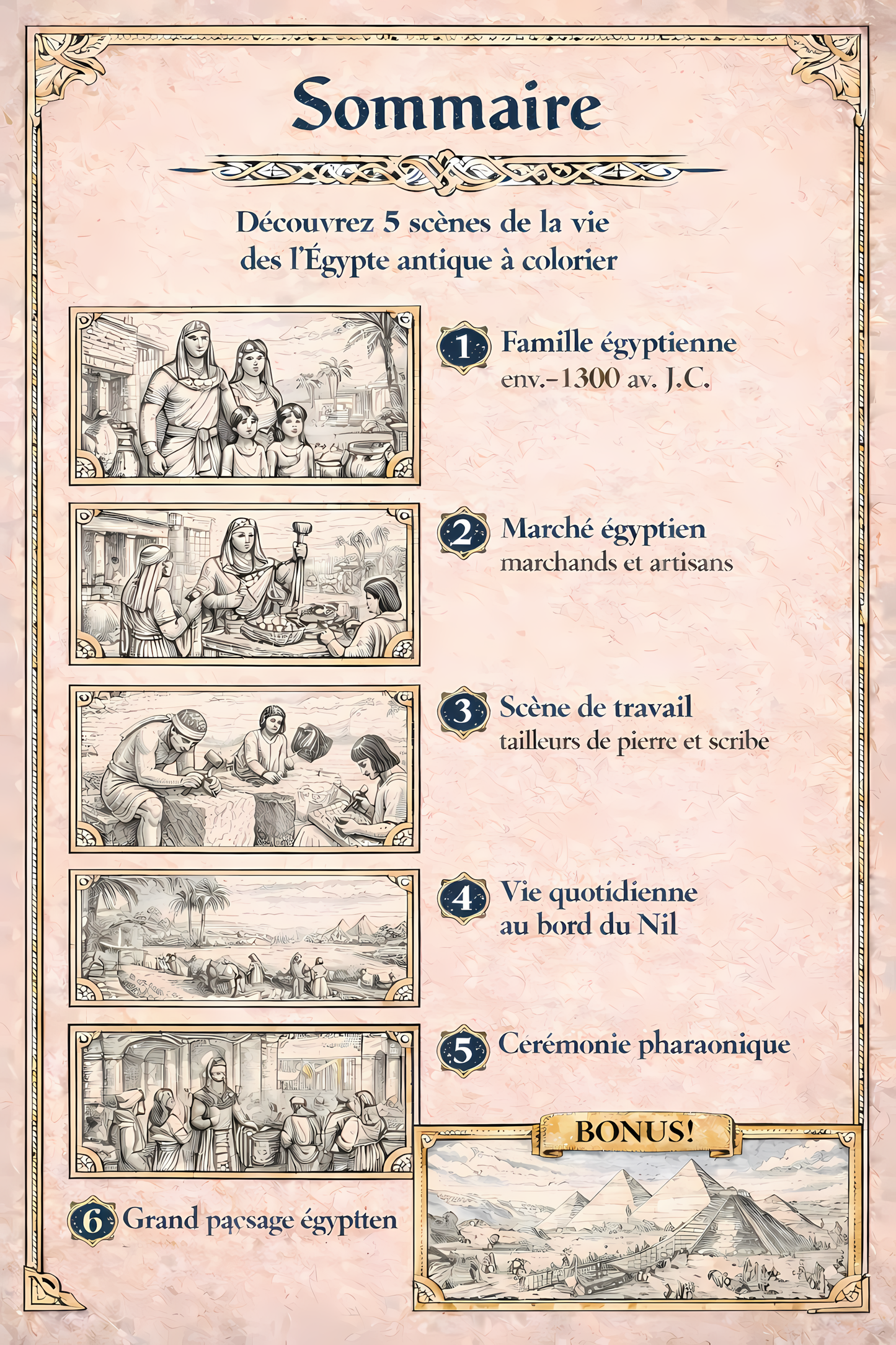 Coloriage – Égypte antique (e-book à télécharger) Scènes et paysages vers -1300 av. J.-C.
