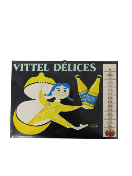 Plaque Publicitaire Vittel Délices – Hervé Morvan – avec Thermomètre – 26 x 19 cm
