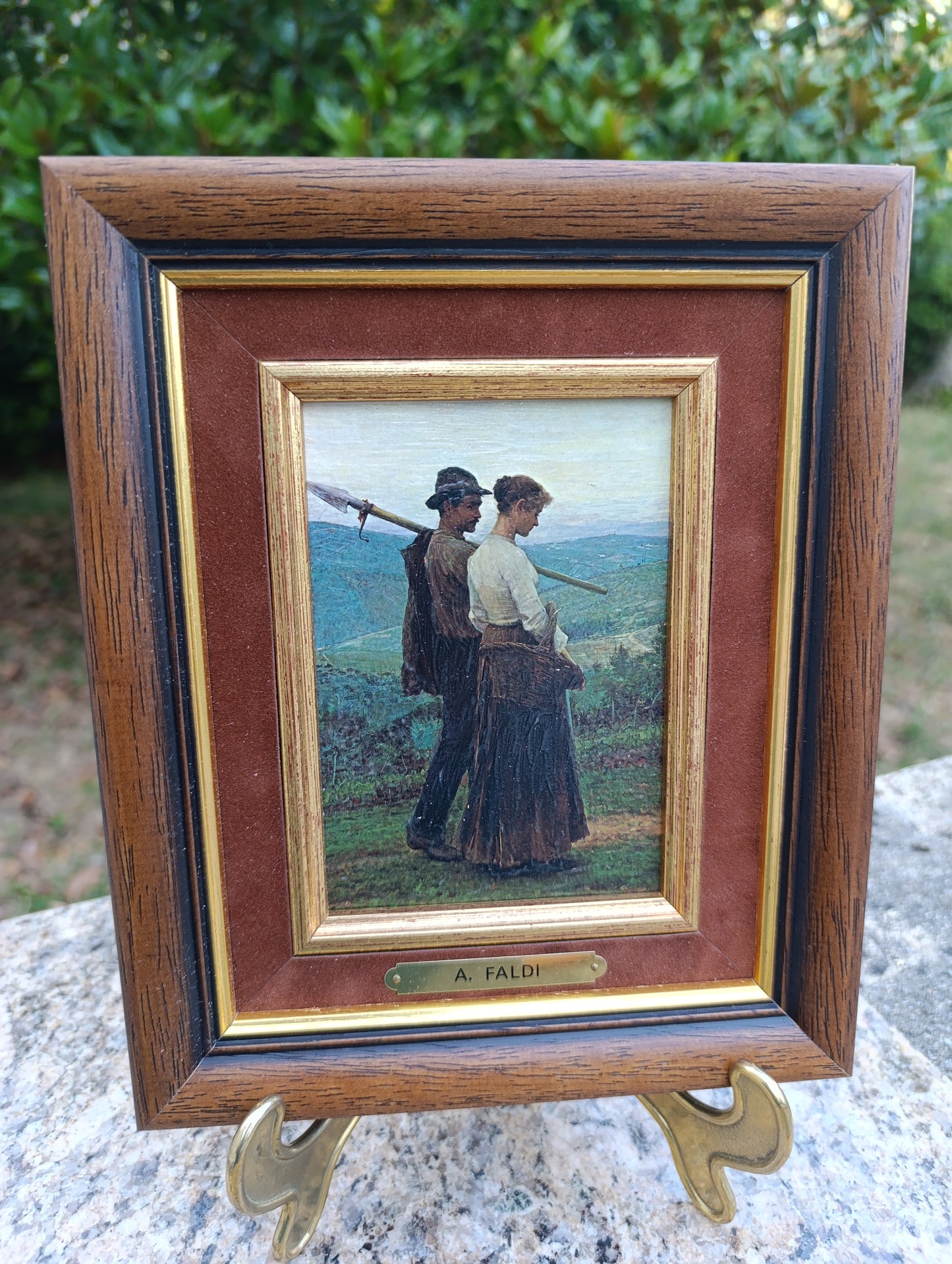 Arturo Faldi – Couple de paysans dans un paysage – Reproduction encadrée