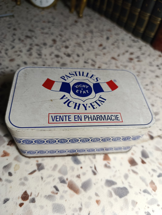 Boîte métallique Pastilles Vichy État – Vente en pharmacie – Boîte publicitaire vintage