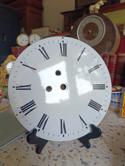 Grand cadran émaillé ancien d’horloge comtoise 24 cm chiffres romains
