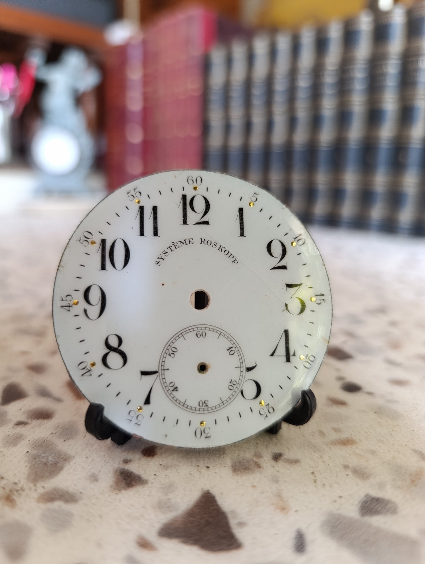 Cadran émaillé ancien Système Roskopf Ø 6,9 cm avec compteur