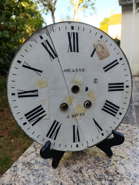 Cadran d’horloge ancienne émaillé Jouanne à Rouen – 25,5 cm