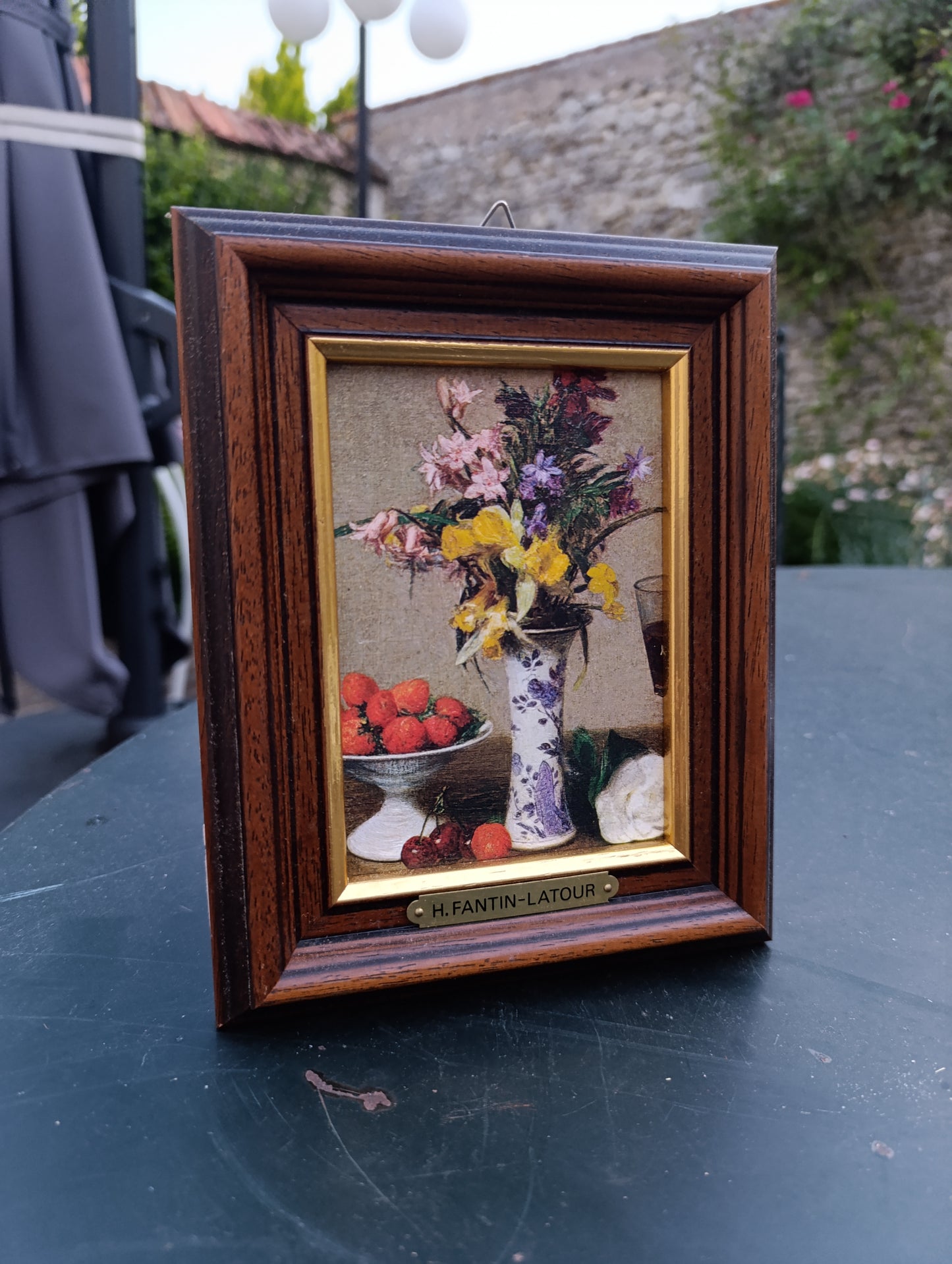 Reproduction encadrée Henri Fantin-Latour – Nature morte aux fleurs et fruits – Cadre bois 20 × 16 cm