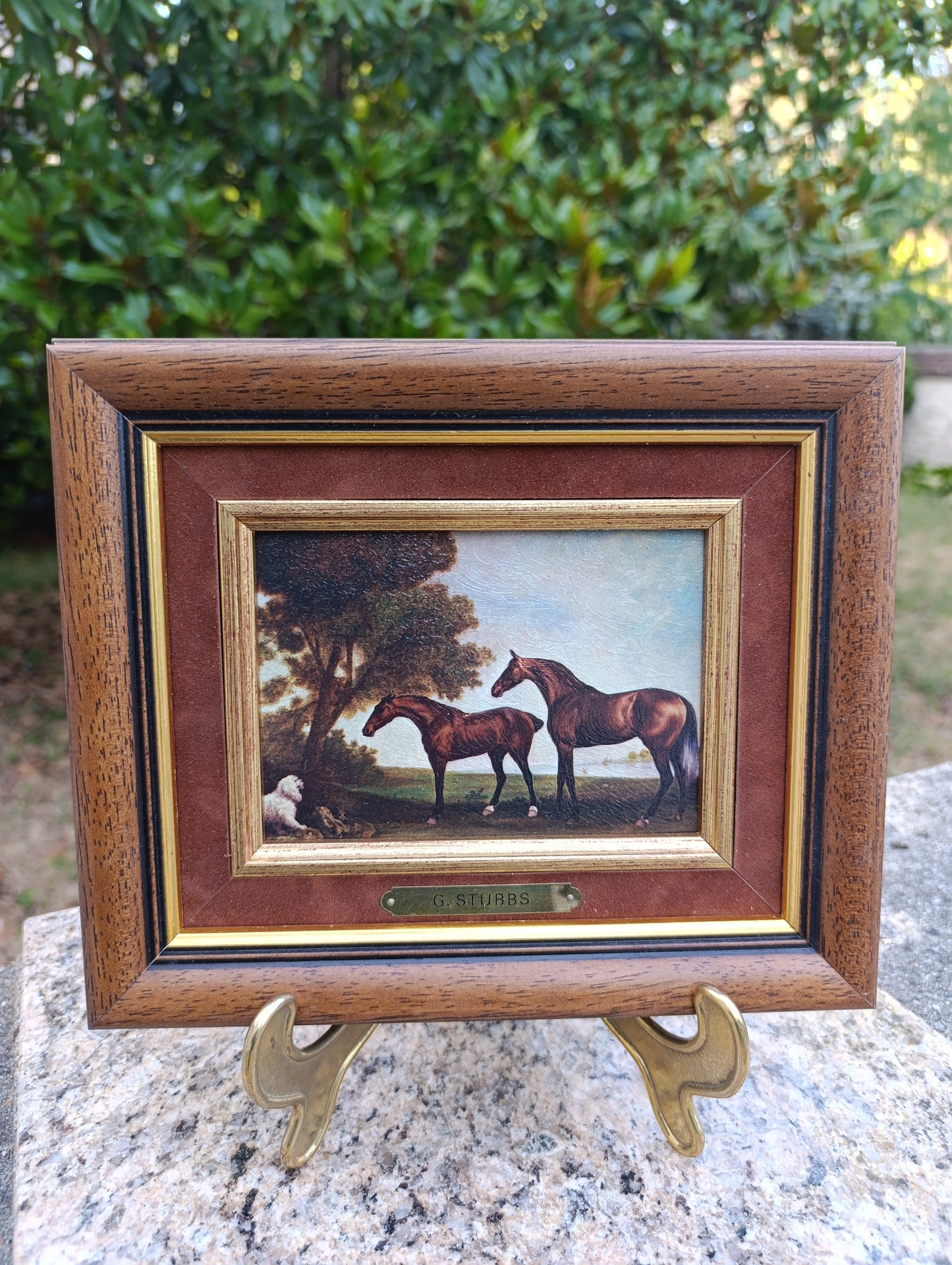 George Stubbs – Deux chevaux dans un paysage – Reproduction tableau encadré vintage