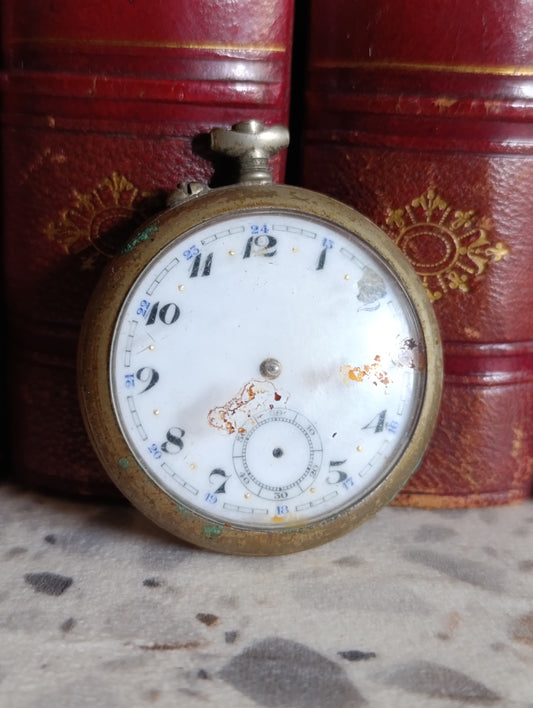 Montre à gousset ancienne mécanique cadran émaillé à restaurer