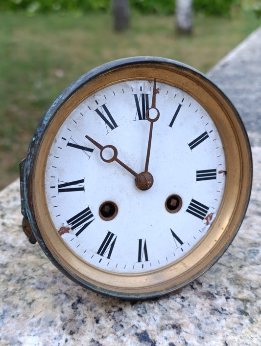 Mouvement d’horloge ancien avec cadran émaillé 13 cm – Pour restauration