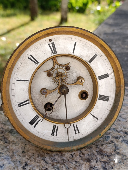 Mouvement d'horloge ancien Marti Cie avec cadran émaillé – Ø 15 cm – pour restauration