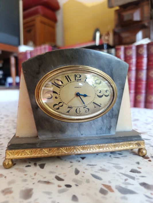 Pendule Art Déco FISCO en marbre onyx – Horloge mécanique ancienne Made in France