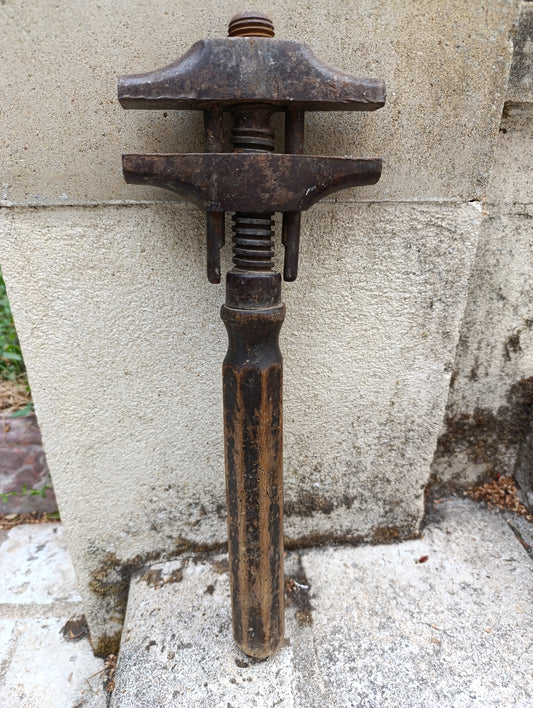 Ancienne presse à vis en bois – grand serre-joint de menuisier 42 cm – outil ancien