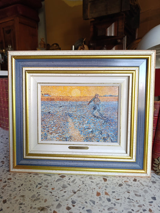 Reproduction encadrée « Le Semeur » d'après Vincent Van Gogh tableau décoratif sur toile texturée cadre bois 43,6 x 37,6 cm