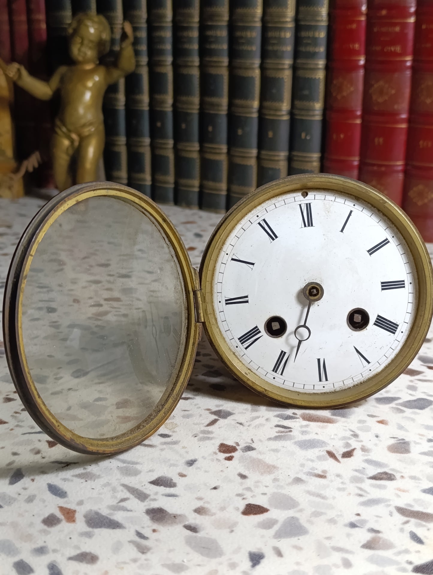 Réveil ancien mécanique Japy Frères – Cadran émaillé – Laiton – À restaurer