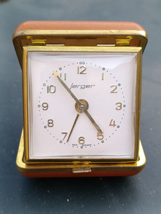 Réveil de voyage Jerger pliant vintage – West Germany – Fonctionnel