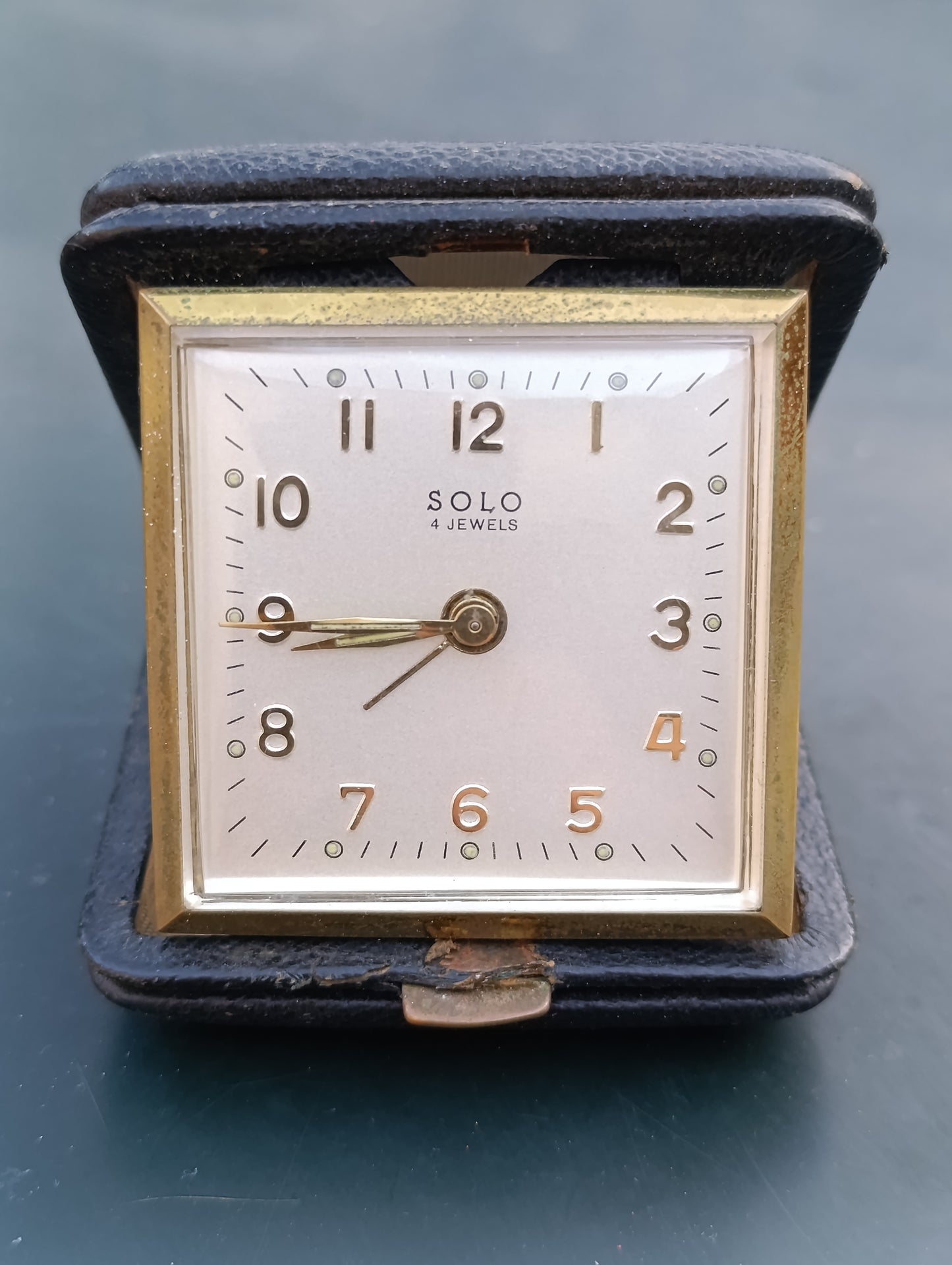 Réveil de voyage Solo 4 Jewels pliant noir vintage – Mécanique – Compact