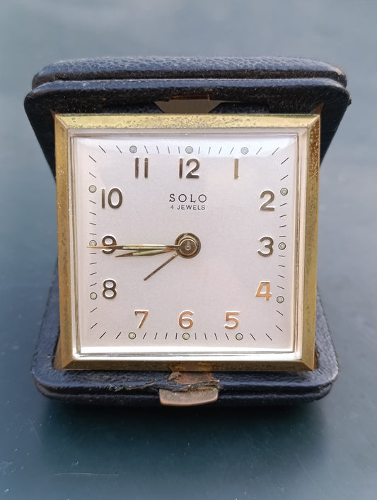 Réveil de voyage Solo 4 Jewels pliant noir vintage – Mécanique – Compact