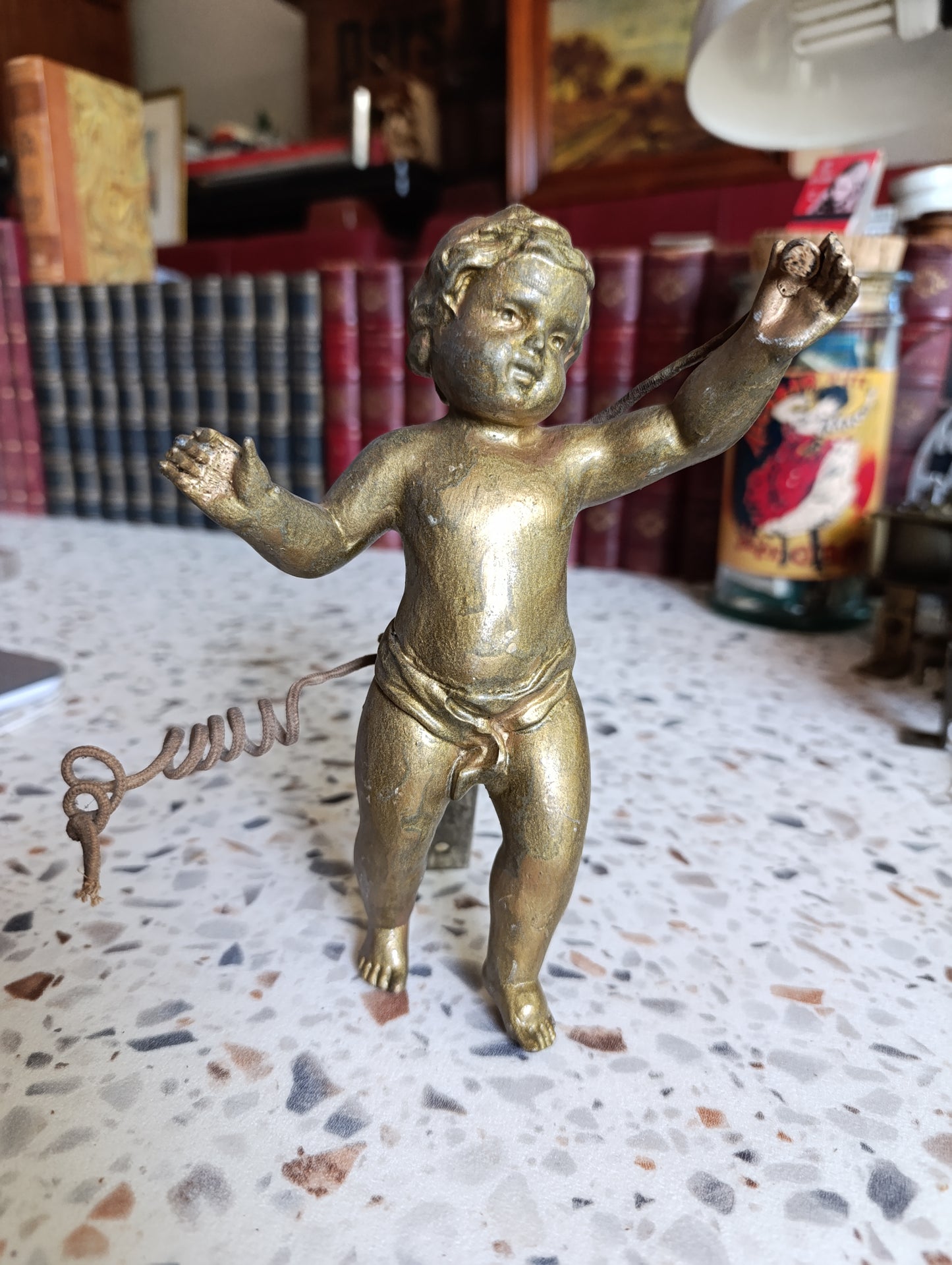 Statuette Ancienne Putto Ange en Régule Doré pour Pendule XIXe Siècle