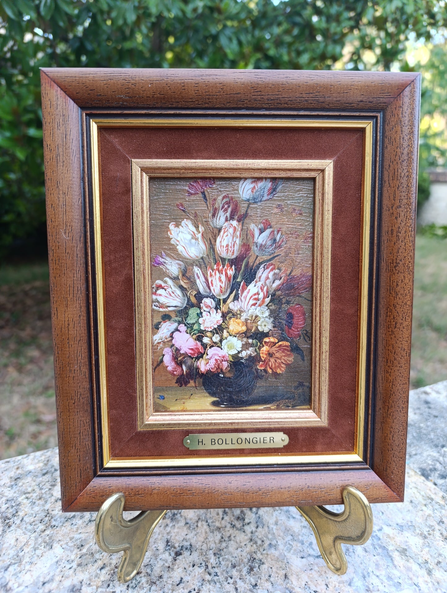 Tableau bouquet de fleurs H. Bollongier – Nature morte florale encadrée
