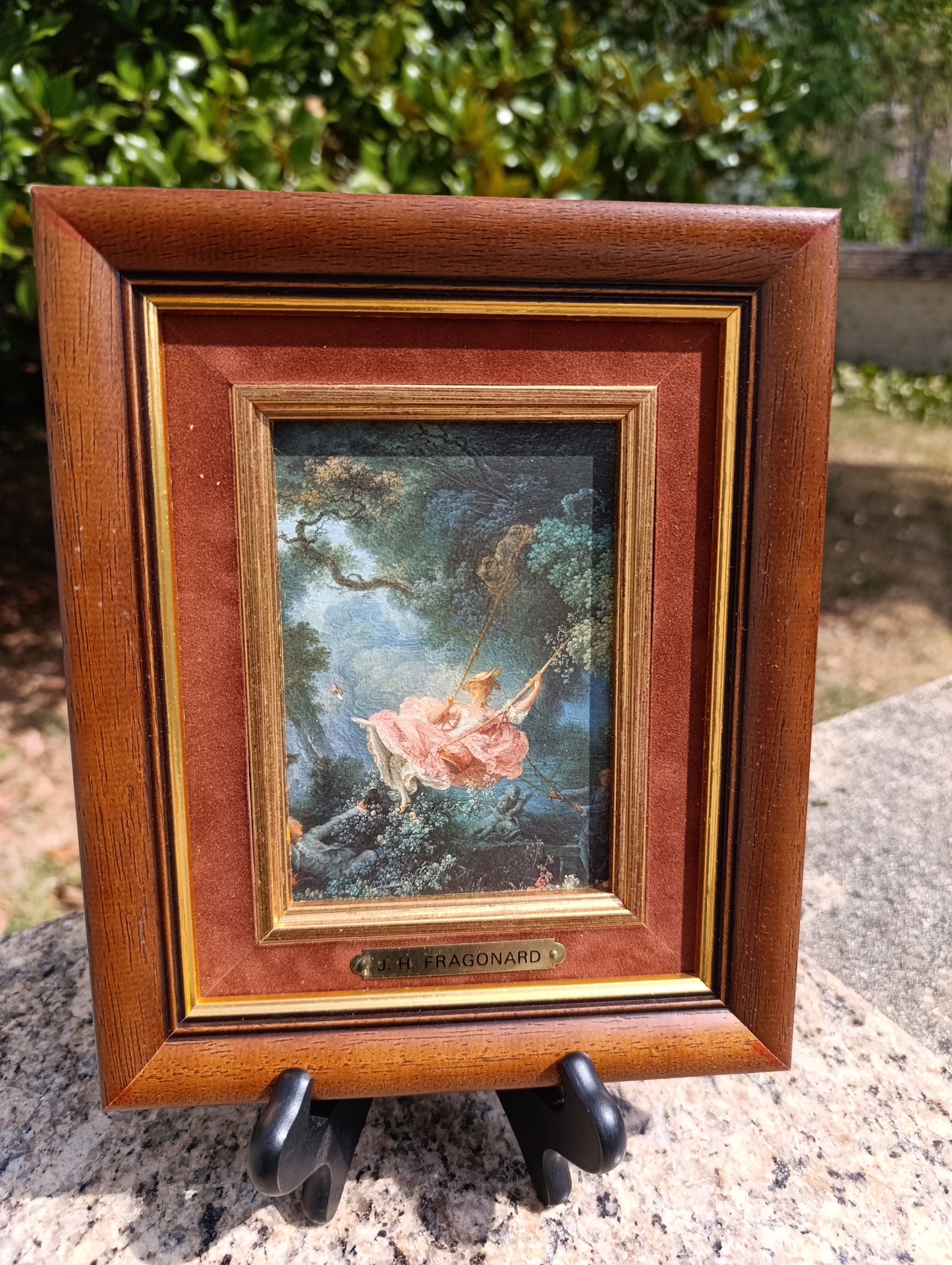 Reproduction J.H. Fragonard – L’Escarpolette – Petit cadre bois vintage