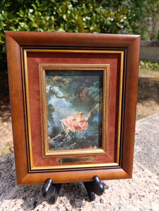 Reproduction J.H. Fragonard – L’Escarpolette – Petit cadre bois vintage