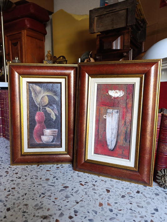 Lot de 2 tableaux décoratifs encadrés – Nature morte florale – 39 x 27 cm